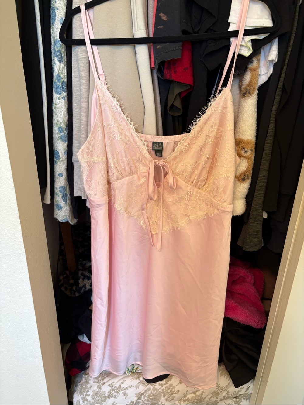 wild fable Pink Lace-Trim Satin Chemise Slip